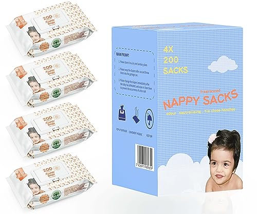 KARAN KING - Premium Fragranced Nappy Disposable Bag with Tie Handles (4x200) - 800 Bags (Diaper Disposal Bags, Toddler Essentials, Waste Sacks for Home & Travel)