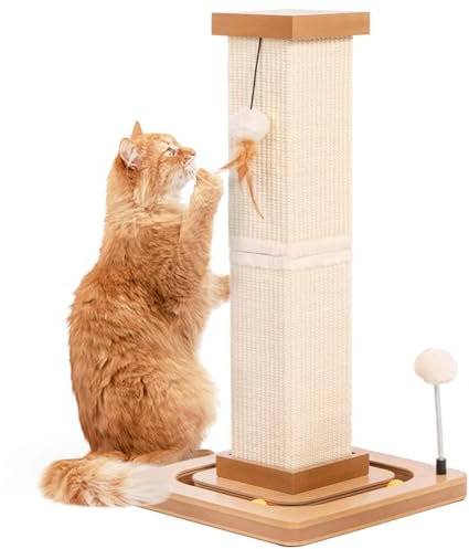 CanadianCat Company | Kratzstamm für Katzen - Karlo - mit Spielzeug | interaktives Katzenspielzeug selbstbeschäftigung | Ø14cm Kratzsäule | ca. 33 x 33 x 67 cm