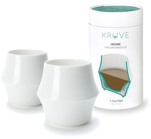 KRUVE Cascade - Taza de porcelana para expreso, doble pared, 2.5 onzas, sensorial, juego de dos (blanco)