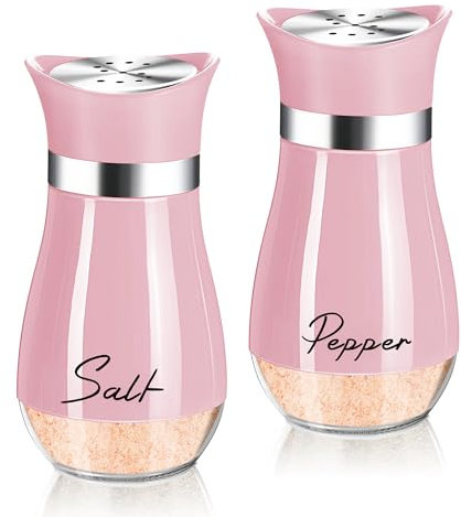 Dorblely Salière et Poivrière Set, 120ml Acier Inoxydable Poivriere, Saliere en Verre, Pots à épices, pour La Maison ou La Cuisine, Épices, Restaurant - Rosa