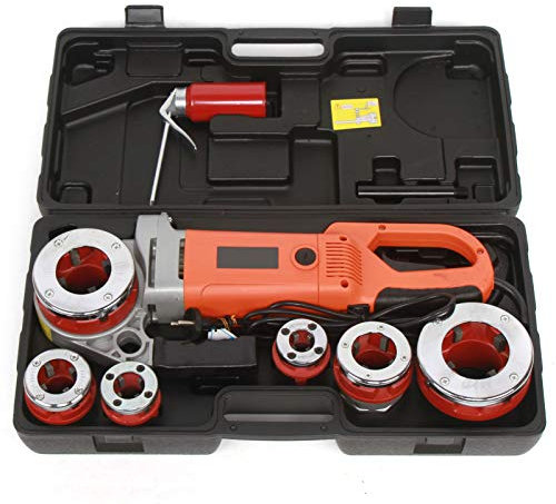 BAOCHADA Elektrisch Gewindeschneider Rohreinfädelmaschine, Tragbare Rohrgewinde Schneidkluppe, 2300W Rohrgewindeschneider Kit mit 6 Schraubdüsenköpfe für Wasser, Elektro und Gasrohre