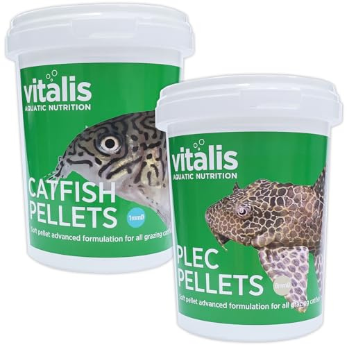 Vitalis Catfish Pellets XS 260g & Plec Pellets (8mm) 300g for Catfish & Pleco Bottom Feeder Fish Food Aquarium Tank