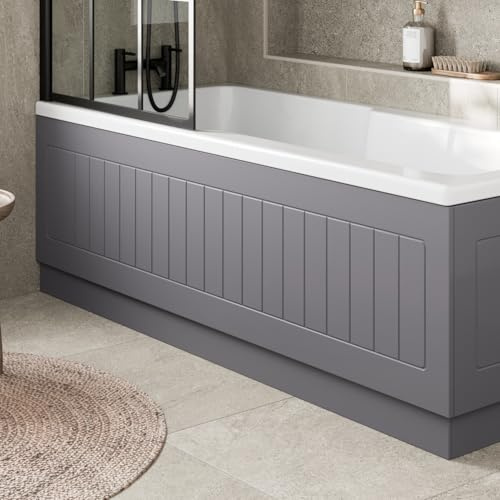 Affine® Tongue & Groove 1700mm Front Side MDF Bath Panel 15mm, Grey Gloss | Modern Wooden Panels for Bathroom Baths Soaking Tubs Adjustable Plinth Cut To Size Painted Finish