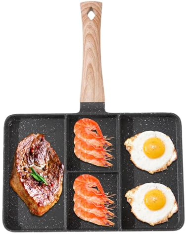 Grill- och grillpanna, uppdelad stekpanna långvarig panna, non-stick Maifan sten matlagningspanna med handtag, innovativ köksredskap, dubbelskiktsbeläggningspanna