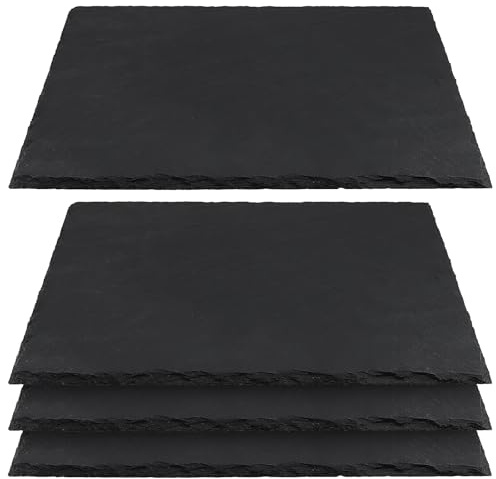 CHEUKYIU 4 Piatti da Portata in Ardesia Naturale 30x25 cm Rettangolare Antiscivolo per Antipasto Sushi Formaggi