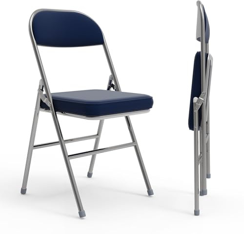 PIPOXER - Juego de 2 sillas plegables de PU, silla de oficina plegable para el hogar de la oficina, silla de invitados acolchada con poder, azul