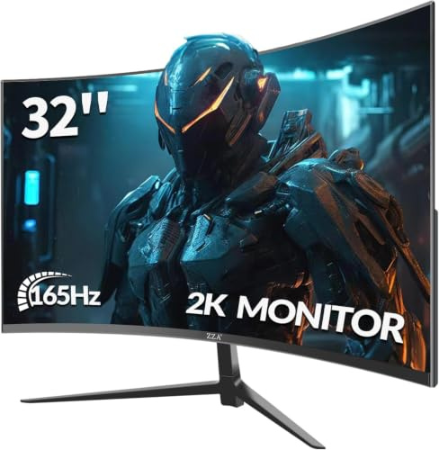 ZZA 32 Inch Curved Monitor,1440p VA Screen 165Hz, 1500R Curved Gming Monitor,Computer Monitor 1ms,FreeSync & G-Sync, HDR10, 120% sRGB Coverage, DP/HDMI, PC Monitor VESA Mount Compatible