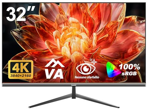 Gawfolk Monitor per computer 32 pollici 4K UHD, schermo ultra chiaro (3840×2160p), 100% sRGB, angolo di visione di 178 °, HDMI, porta display, compatibile con montaggio a parete 100 * 100 mm - nero
