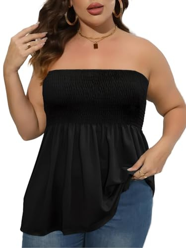Women Strapless Tube Tops Plus Size Sleeveless Backless Ruffles Tie Vest