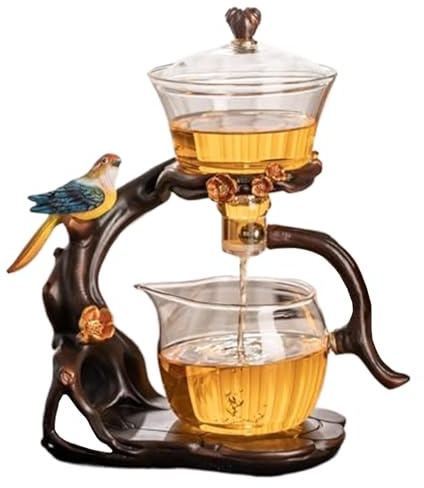 Set di tè semi -automatico, teiera magnetica in vetro di vetro borosilicato ad alta teiera magica da 300 ml+460 ml, 7.8x4.9x10.4 Kung Fu Set per viaggi per ufficio ..