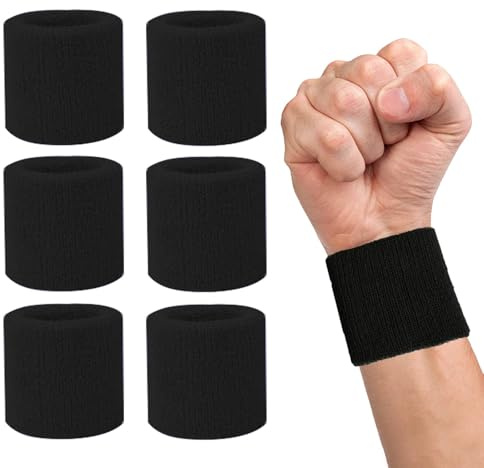 6 PCS Sweat Sports Wristbands, Soft Fitness Bands, Reusable for Men Women Running Gym Tennis