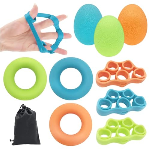 9Pcs Hand Grip Strengthener Kit,Finger Exerciser with 3 Resistance Levels | Silicone Hand Squeeze Ball & Grip Rings for Grip Strength Training, Hand Injury Recovery, Stress Relief,with Storage Bag