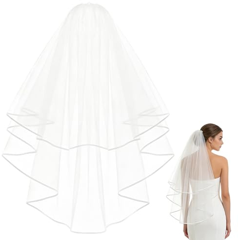Voile de Mariée Court Blanc avec Peigne, Idéal pour Mariage, Communion, Halloween et Enterrement de Vie de Jeune Fille