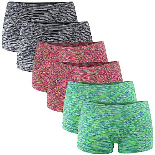 Fabio Farini - Damen Panties 6er Pack Hipsters Boxershorts nahtlos, Seamless aus weichem Microfaser-Gewebe Neon Rot/2x Neon Grün/2x Schwarz XS -34