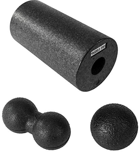 GORILLA SPORTS® Set Massage Fascias - Ensemble de 3, avec Rouleau de Massage, Balle Fascia, Duo Balle, en Mousse, Noir - Foam Roller, Entraînement, pour Automassage, du Dos et Jambes, Fitness, Pilates