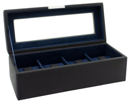 Friedrich23 - Valigetta per orologi Cross Grain con coperchio in vetro nero - Spazio per 4 orologi - Sintetico fine