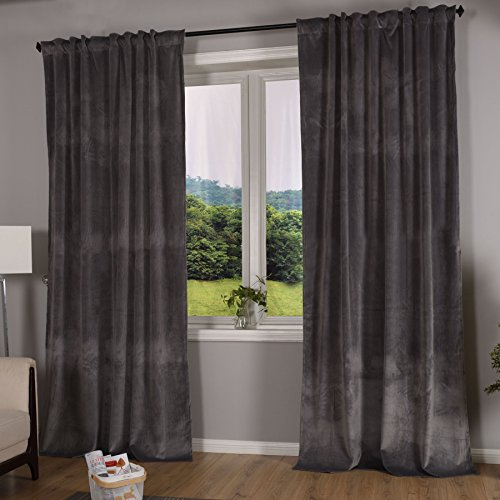 Gardinenbox Milano 20357 - Tenda oscurante in velluto con passanti, chiusura a cordoncino, accorciabile, 2 pezzi (altezza x larghezza x profondità): 235 x 135 cm, colore: grigio