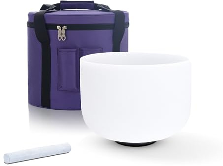 KVKA 8 Inch F Note 432hz Heart Chakra Crystal Singing Bowl Sound Healing With Carrying Case for Yoga Sound Bath (432hz, F Note Heart Chakra ）