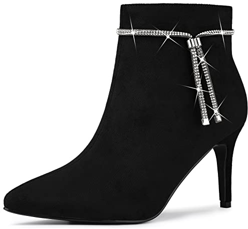 Allegra K Women's Rhinestone Pointed Toe Stiletto Heels Ankle Boots