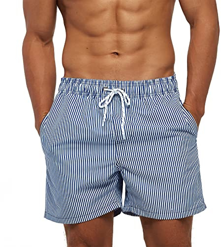Mäns badshorts sommar badkläder korta byxor strandshorts med 3 fickor nätfoder snabbtorkande sportshorts för herr