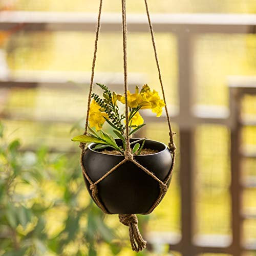 Frienemy Presents Black Goblet' Indoor And Balcony Home Decorative Metal Hanging Planter Pot With Jute #Frienemy-178