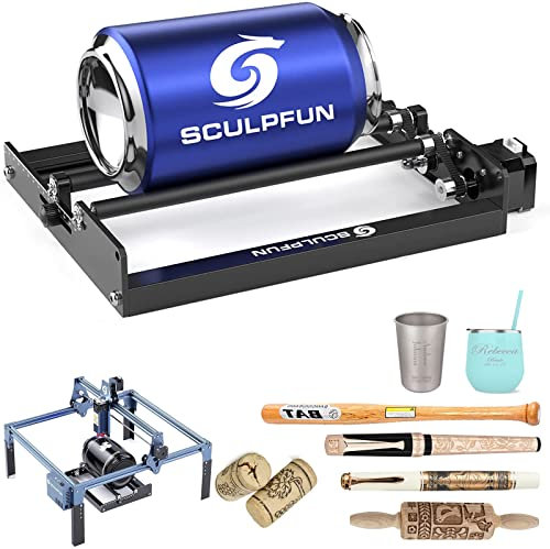 SCULPFUN Rotary Roller for S10 S9 S6 Pro Laser Engraver Engraving Machine, 6-150mm Diameter Engraving Area, 4 Height Booster, Prevents Slipping, Pot Cylinder