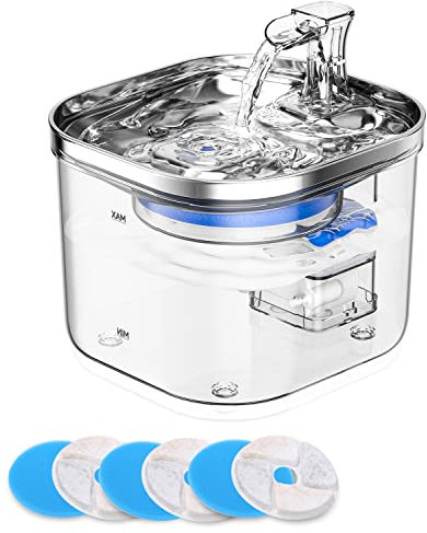 Trinkbrunnen für Katze 2L Katzenbrunnen,Ultra-Leise wasserbrunnen für Katzen Hunde, transparenter Trinkwasserbrunnen mit Super leiser Pumpe und 3 Aktivkohlefilter (Mit Netzkabel)