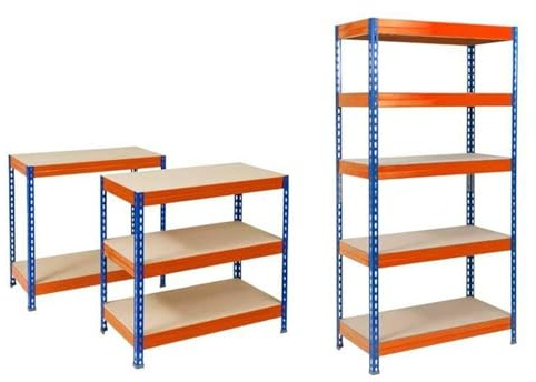KARAT Étagères à Grande Tenue| Etagère à emboîter, Montage sans Outils| Rayonnages Charges Lourdes| Rayonnage Magasin & Garage| Étagère d'atelier modulable(Bleu-Orange 180 x 120 x 60 cm-5 Niveaux)