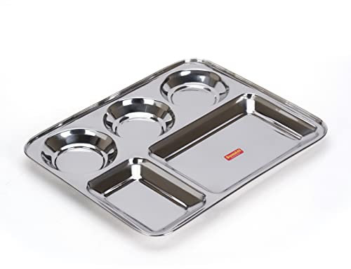 Sumeet rostfritt stål rektangulär 5-i-1 fack lunch/middagstallrik 1 st, 37,4 cm dia, silver
