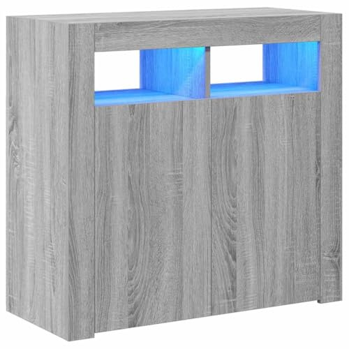 vidaXL Aparador con Luces LED Armario Consola Salón Sala Estar Almacenamiento Decoración Adorno Iluminación Estante Cajón Gris Sonoma