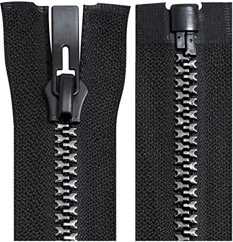 Aerzetix - C64193 - Cerniera Lampo iniettata separabile N°8 75cm autobloccante - tiretto Decorativo in Metallo - Colore Nero e Argento - Rete cursore merceria Abbigliamento Cucito