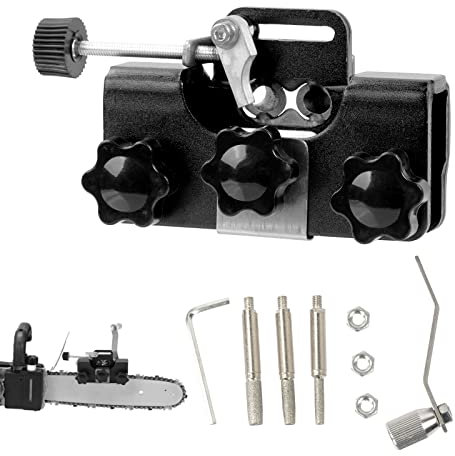 Affilacatene per Motosega Kit di affilatura motosega con 3 teste di rettifica Affilatrice a catena motosega Kit per affilare la Catena della Motosega affilatrice per tutti i tipi di motoseghe Nero