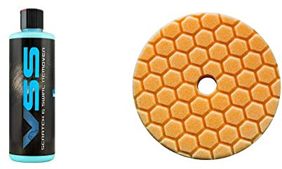 Chemical Guys Scratch and Swirl Remover - 16oz & BUFX112HEX5 Hex-Logic Quantum Medium-Heavy Cutting Pad (Orange, 5.5 Inch), 5.5