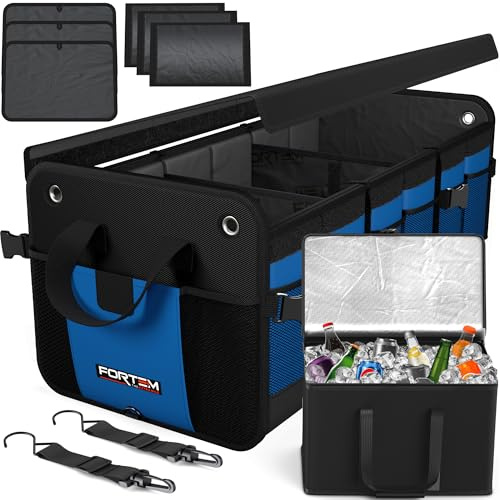 FORTEM Car Boot Organiser - Collapsible Car Organiser & Cooler Bag for SUVs | Car Accessories for Men & Women, Cooler Bag, Non Slip Bottom, Straps, Soft Cover, 1680D Oxford, 6 Compartments, 110L