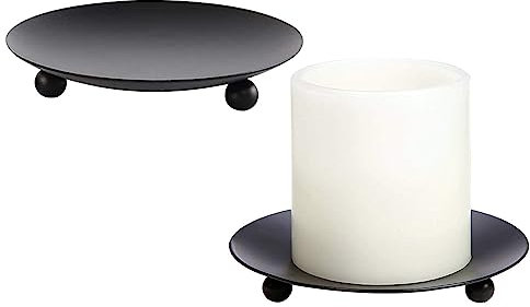 Candelabro Metal, 2 Piezas Platos Portavelas Negro Retro, Soporte para Velas Cera, Pedestal de Metal para Hogar y Decoración