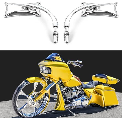 goodfitment - Motorcycle Mirror,10mm Motorbike Rear View Mirror Irregular Shape Compatible with Harley Street Glide Electra Glide Road King Softail Touring Sportster and More (Chrome Rectangle Shape)