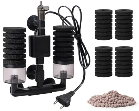 Swawis svampfilter akvarium S med 2 par reservsvampar | Tyst skumfilm med filterkula elektriskt akvariefilter för biologisk och mekanisk filtrering syreberikning