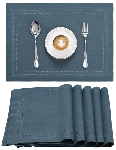 JEMIDI Salvamanteles Individuales - 6X Mantel Individual 33 x 48 cm de 100% Algodón Oeko-Tex - Manteles Individuales Lavables de Tela - Tapetes para Mesa con Dobladillo - Azul