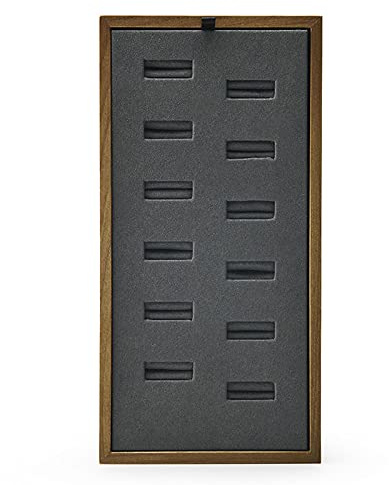 Oirlv Vassoio Per Gioielli In Legno Massiccio Vassoio Da Esposizione A 12 Scomparti Per Anelli (Grigio Scuro)