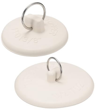 uxcell 2Pcs Drain Stoppers, 2 Sizes Rubber Bathtub Stopper Sink Plugs Caps with Hanging Ring for Bathtub Kitchen Bathroom (White - 1, 1-1/2)