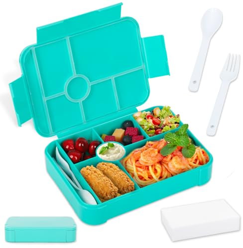 XIKAYA Fiambrera Para Niños Con Compartimentos, Caja Bento Para Niños,1350 ml, Fiambrera A Prueba De Fugas, Caja Para Aperitivos, Aptas Para Microondas Y Lavavajillas (verde)