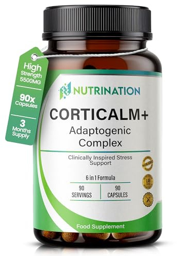 Cortisol Reducing Supplements – 6-in-1 Cortisol Detox & Blocker with Ashwagandha, Rhodiola, L-Theanine, Ginseng, Bacopa & Black Pepper – Stress Support & Adrenal Balance – 90 Capsules 3 Month Supply