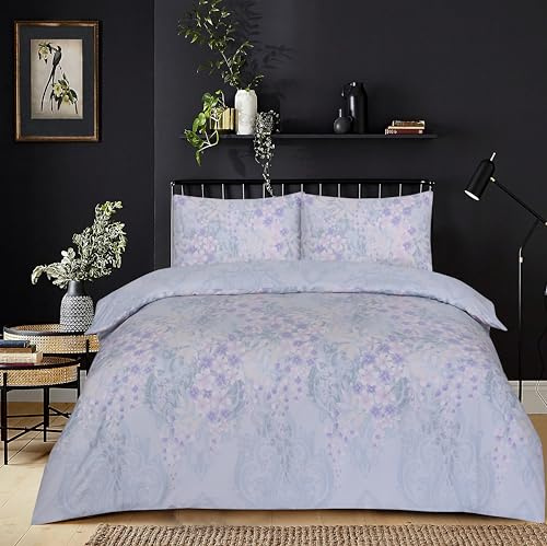 PRIME LINENS Duvet Cover Set 4 Pcs Brushed Microfibre Quilt Cover Bedding Set With Pillow Cases and Extra Fitted Sheet Included (Orchids 1, King)