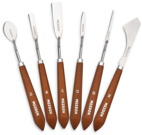 MEEDEN Artist Painting Knife Set: 6Pcs Unique-Shaped Stainless Steel Art Painting Knives with Wooden Handle - Art Supplies for Oil Acrylic Gesso Canvas Painting
