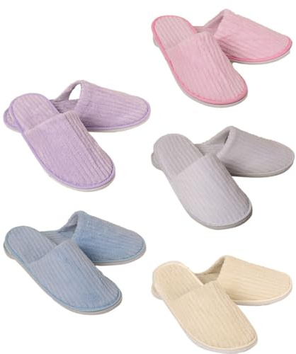 Sucritude 1/5 Paia Set Pantofole Per Ospiti Lavabili, Pantofole Lavabili Chiuse Con Suola Antiscivolo, Pantofole In Pile Di Corallo Per Casa, Viaggio E Ospiti, Comode E Portatili 29,5 X 12 X 3 Cm