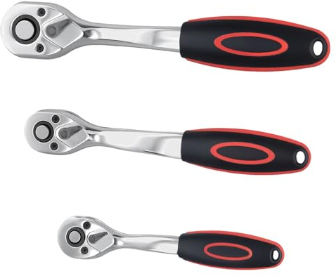 SYUTBOU 3 Stück 1/4 Zoll, 3/8 Zoll, 1/2 Zoll Umschaltknarre, 72 Zahn Ratschenschlüssel aus 45CrV Stahl, Drehmomentschlüssel für Auto Reparatur, Wartung