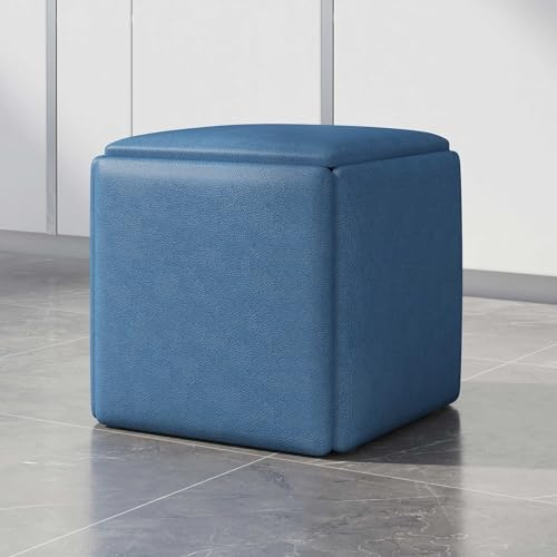 5 i 1 häckande ottomansk kubstol med svängbara hjul, sittkub staplingsbara pallar, teknologiduk fyrkantig ottomansk bänk Rörlig fotpall Klädstol for vardagsrum i sovrummet(Blue,13.8D x 13.8W x 14H)
