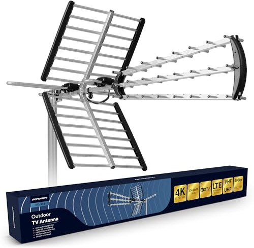 Berdsen DVBT2-antenn med intern förstärkare 13-15 dB - räckvidd upp till 80 km - utomhusantenn utomhus - LTE-filter - Full HD Ultra HD 4K