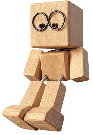 KhgFov Shaking Wooden Man, Car Dashboard and Office Desk Decor, Handmade Wooden Figure That Sways, Funny Wood Desktop Bobblehead for Shaking Figurine Enthusiasts