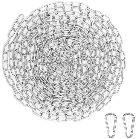 Chaîne en acier inoxydable au mètre 1,5 mm, 6 m de chaîne en acier inoxydable avec 2 mousquetons, chaîne de suspension en acier inoxydable rond chaîne à maillons pour chien chaîne d'ancre chaîne à